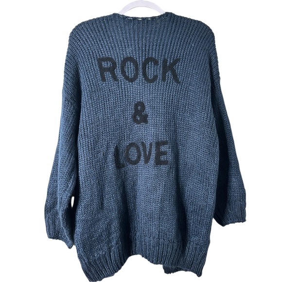 Rock & Love Women's Blue Cardigan Size Small Oversized Warm & Comfy Blue & Black - Picture 3 of 13